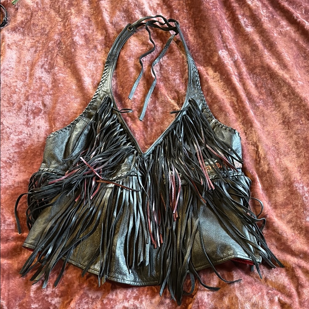 Harley-Davidson Black Red Fringe Bra and  Halter Crop Top